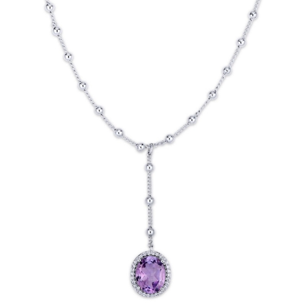 Oval Amethyst Cubic Zirconia Drop Necklace